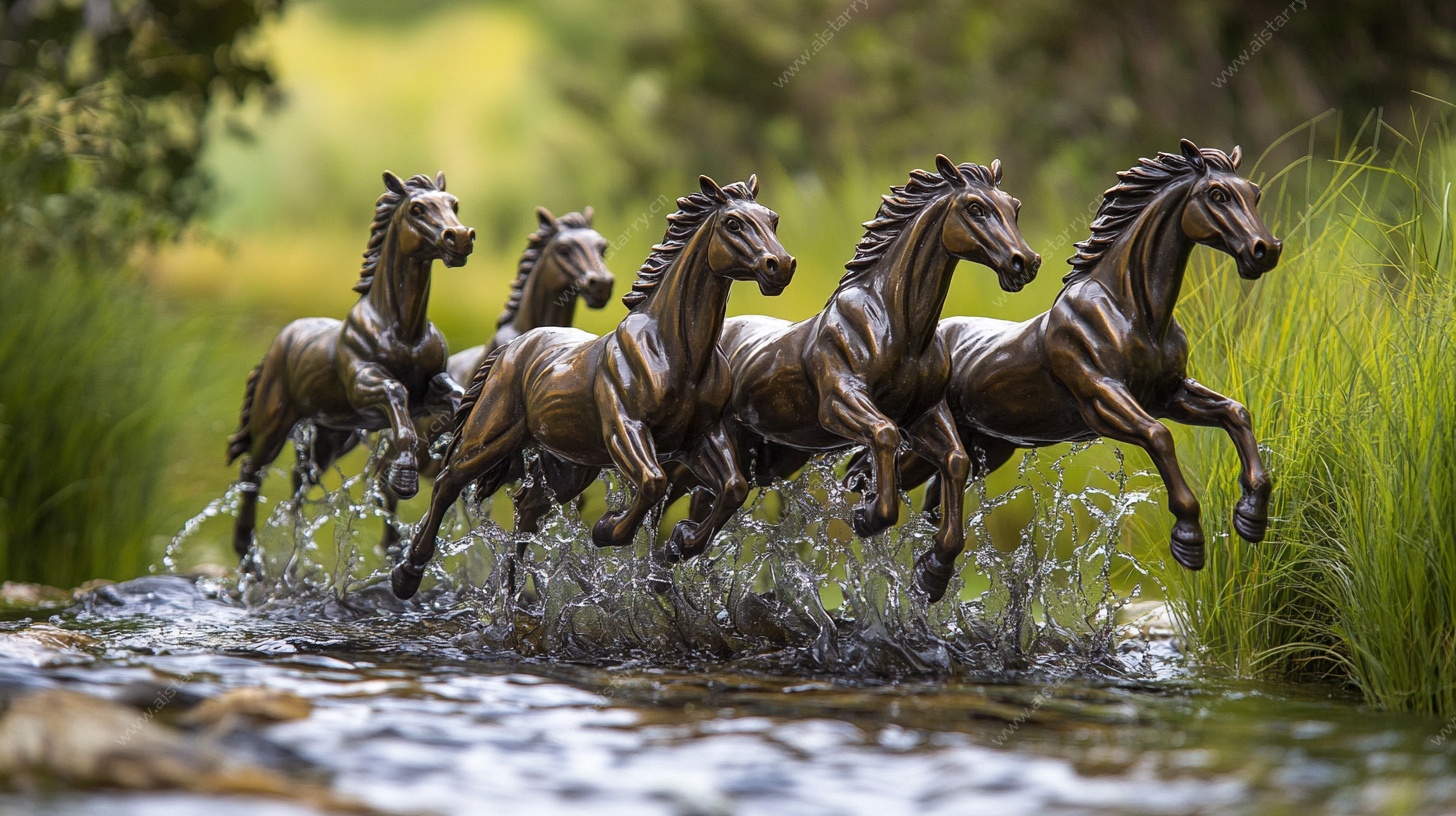 铜马群奔腾于溪边