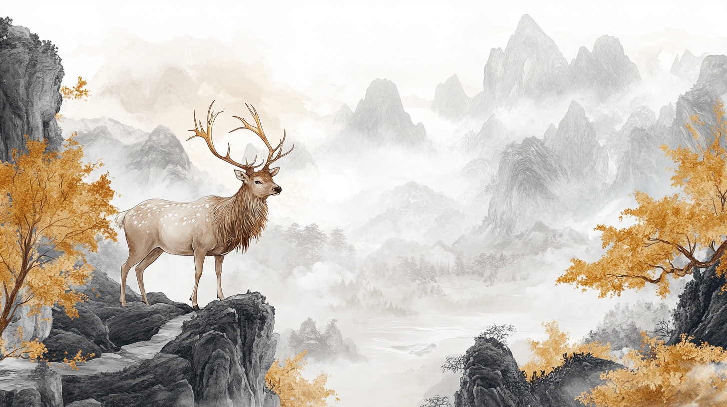 山巅灵鹿图