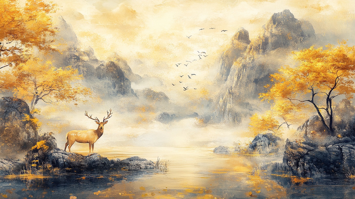 金秋鹿影山水间