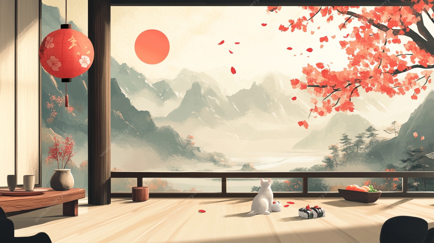 中式茶室的诗意山水景致