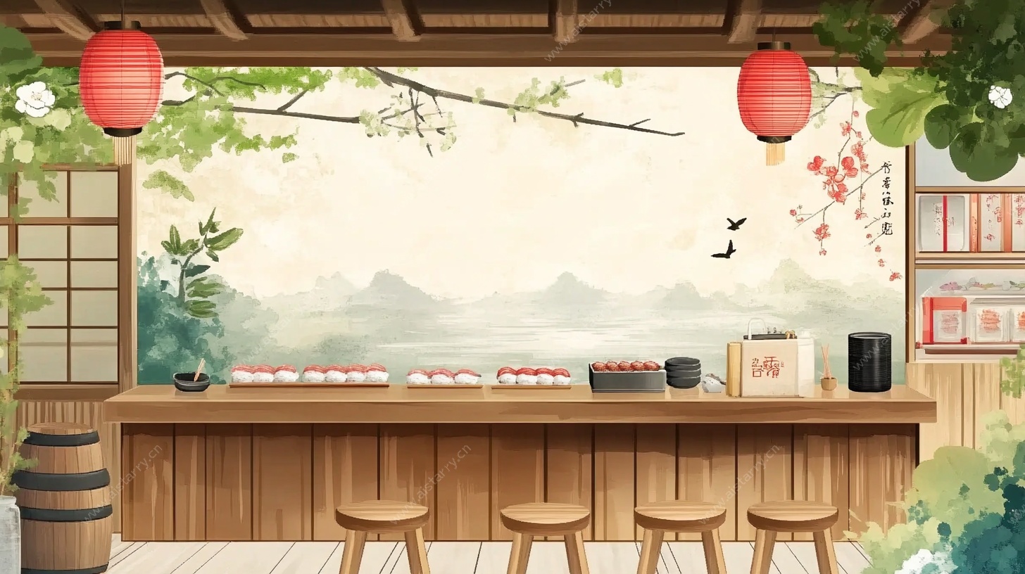 日式寿司店室内温馨场景