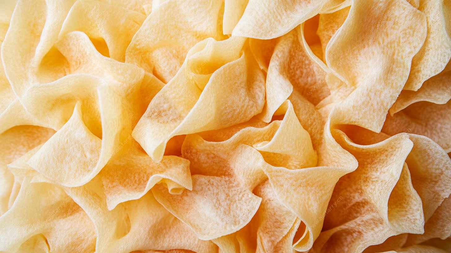 褶皱的浅黄色面食薄片