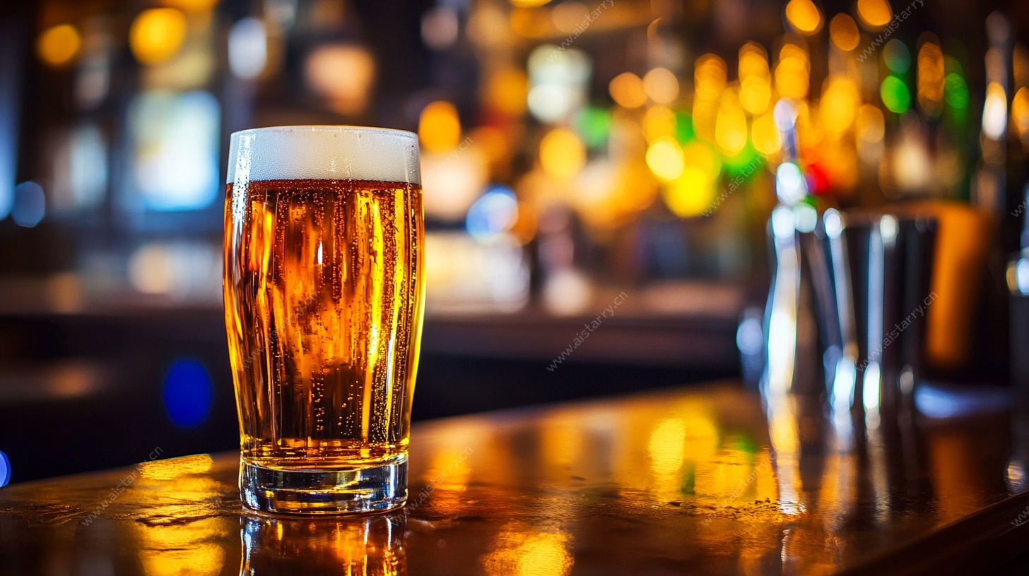 吧台上的啤酒杯