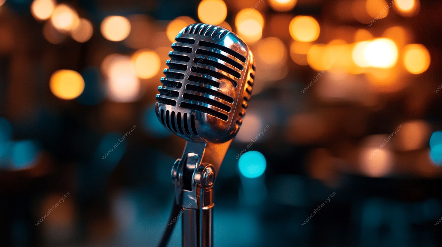 复古麦克风 灯光背景下风采
