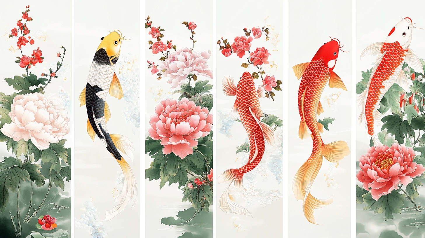 锦鲤牡丹图 中式祥瑞挂画