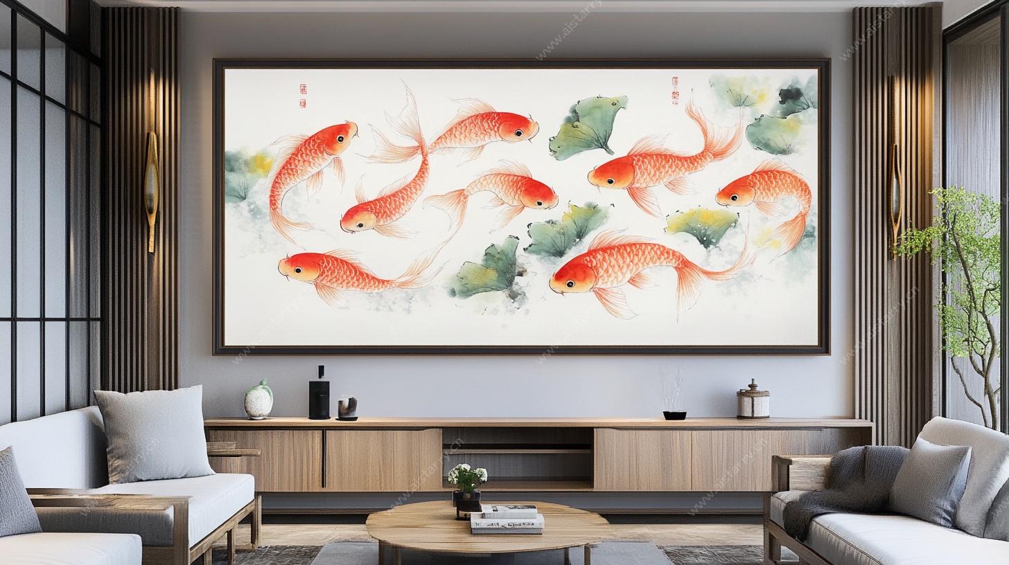 客厅中式锦鲤装饰画