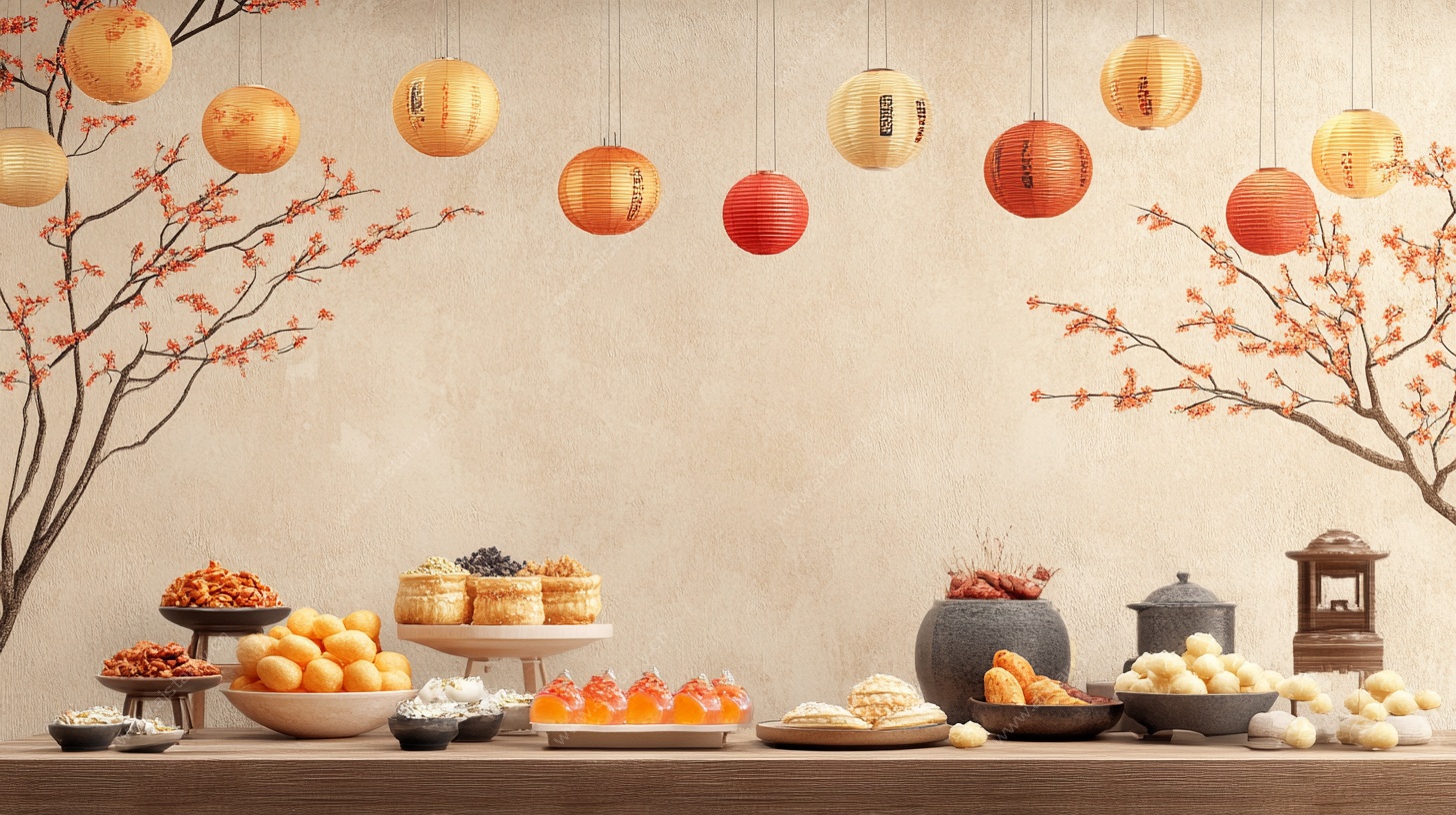 中式糕点配灯笼节庆场景