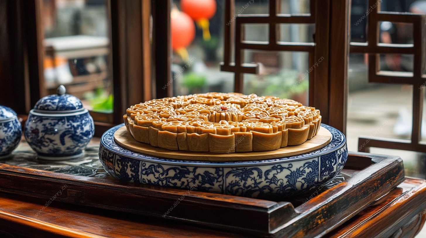 中式盘上的精美大月饼