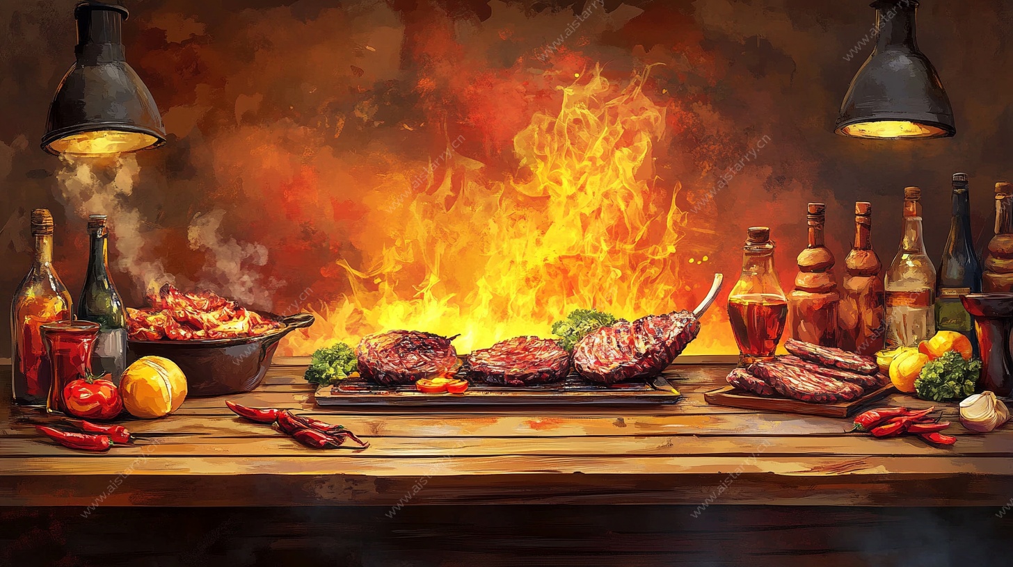 火焰旁的丰盛烤肉盛宴