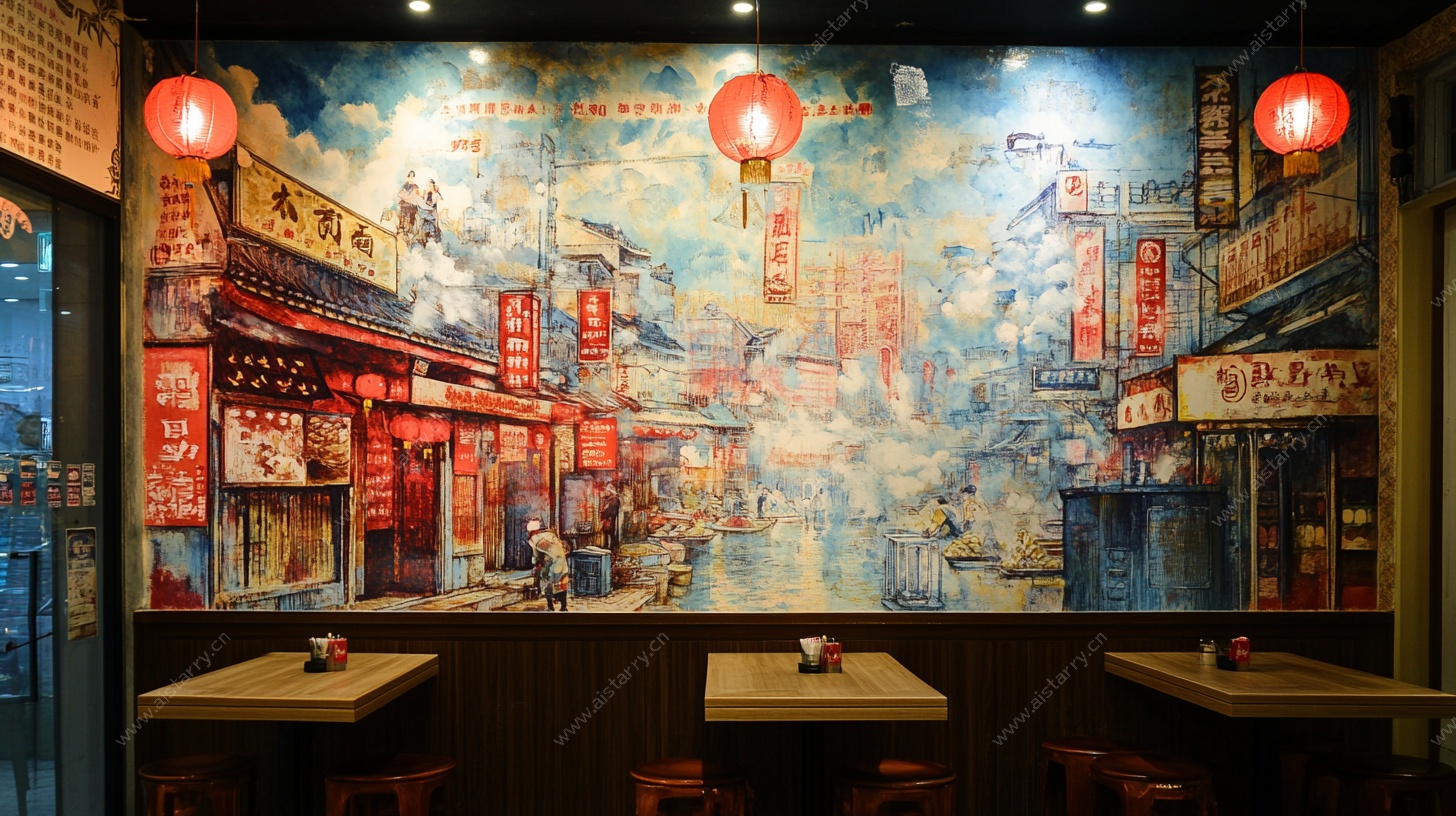 日式居酒屋风情壁画场景