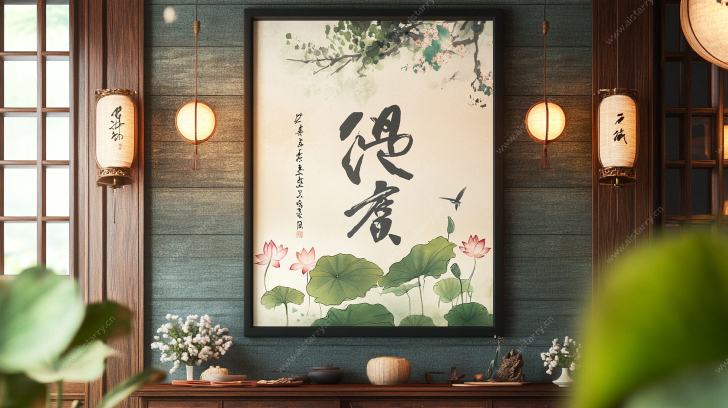 中式书房德廉字画装饰图