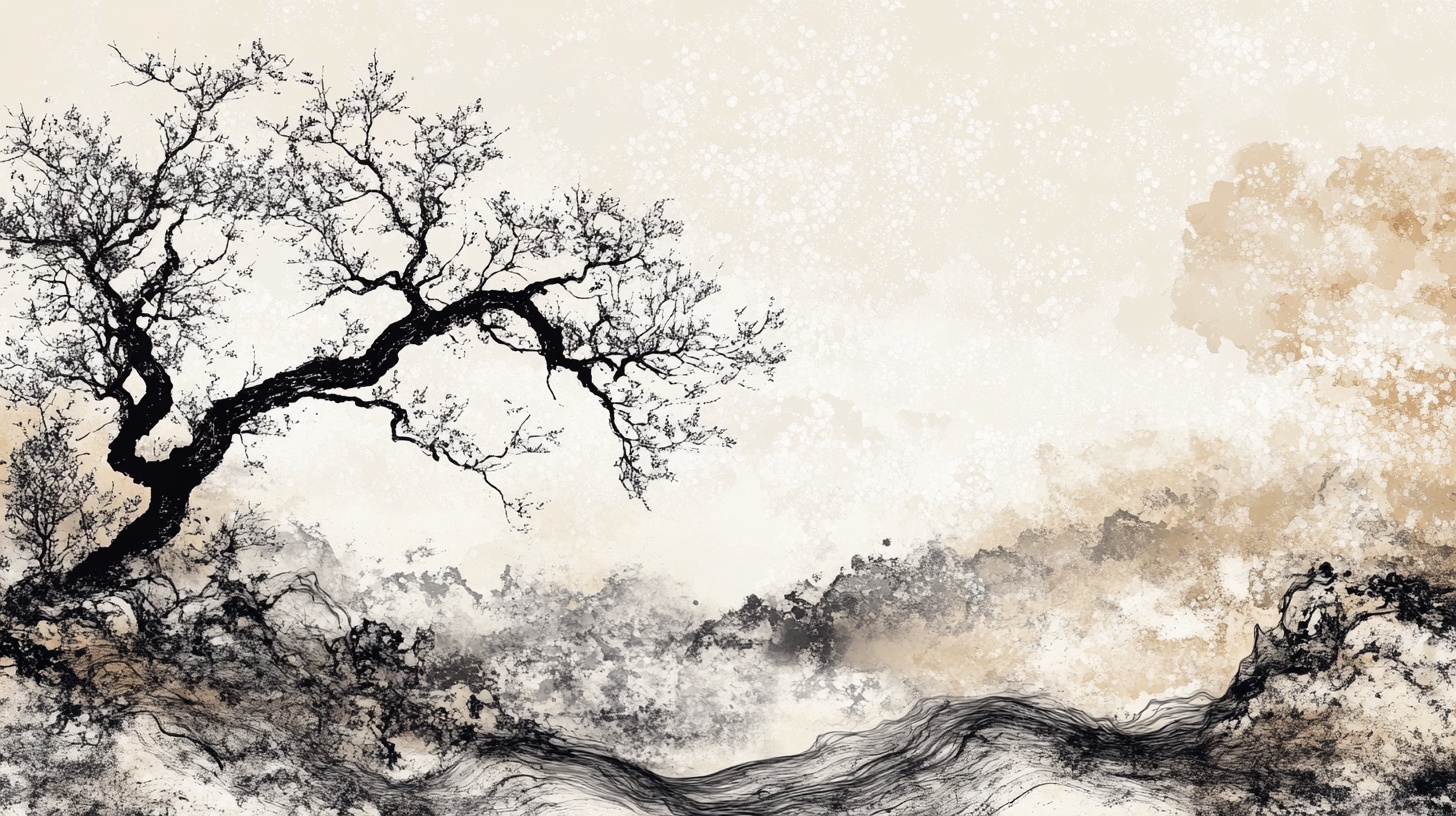 水墨孤树山水意境图