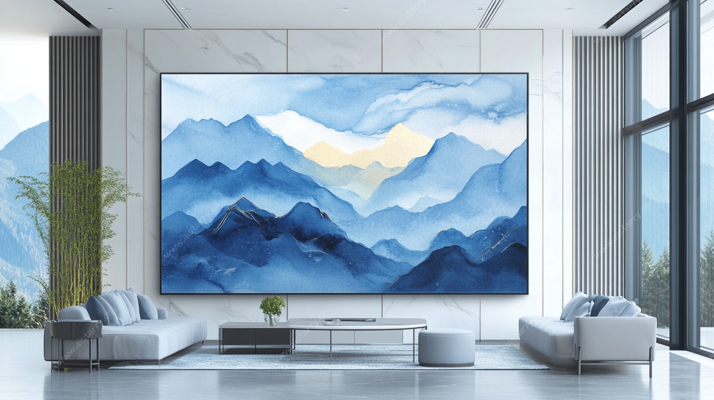现代客厅中的山水装饰画