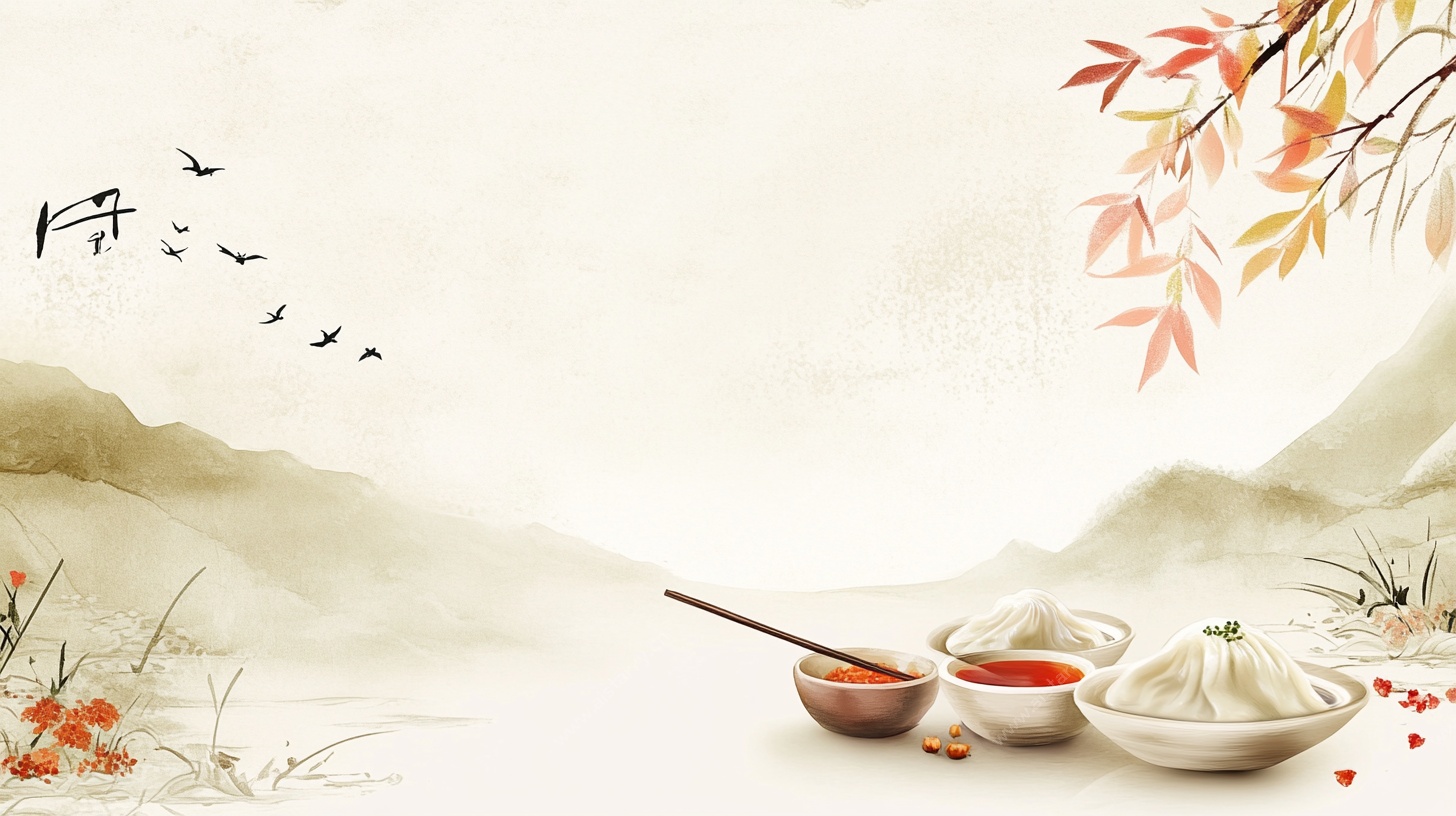 中式古风美食山水意境图