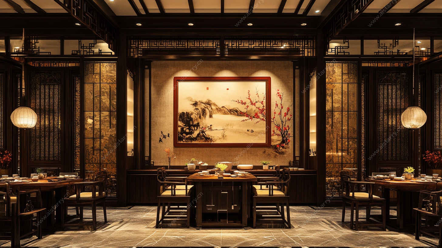 中式古典餐厅室内场景