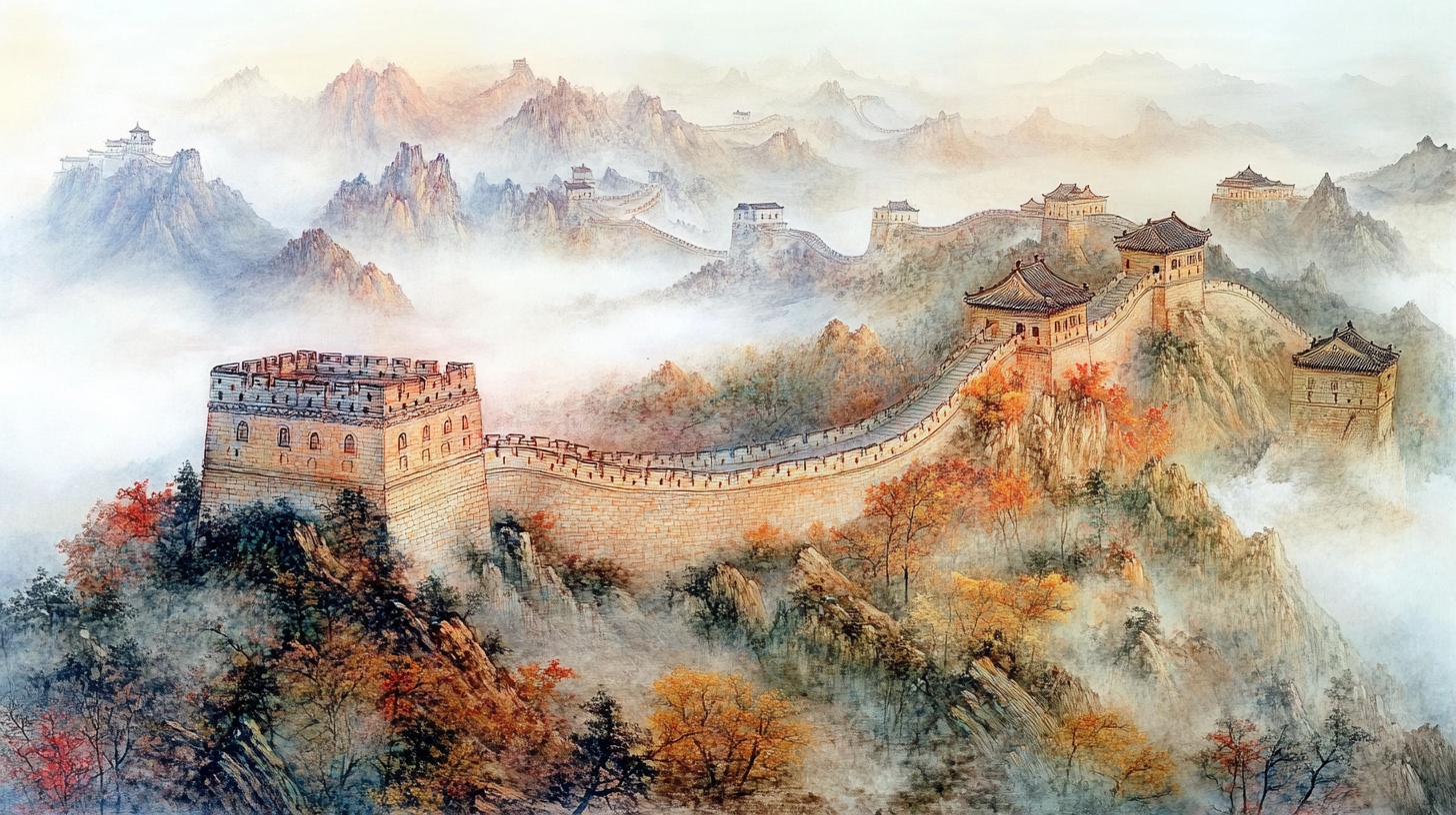 水墨风格万里长城美景图