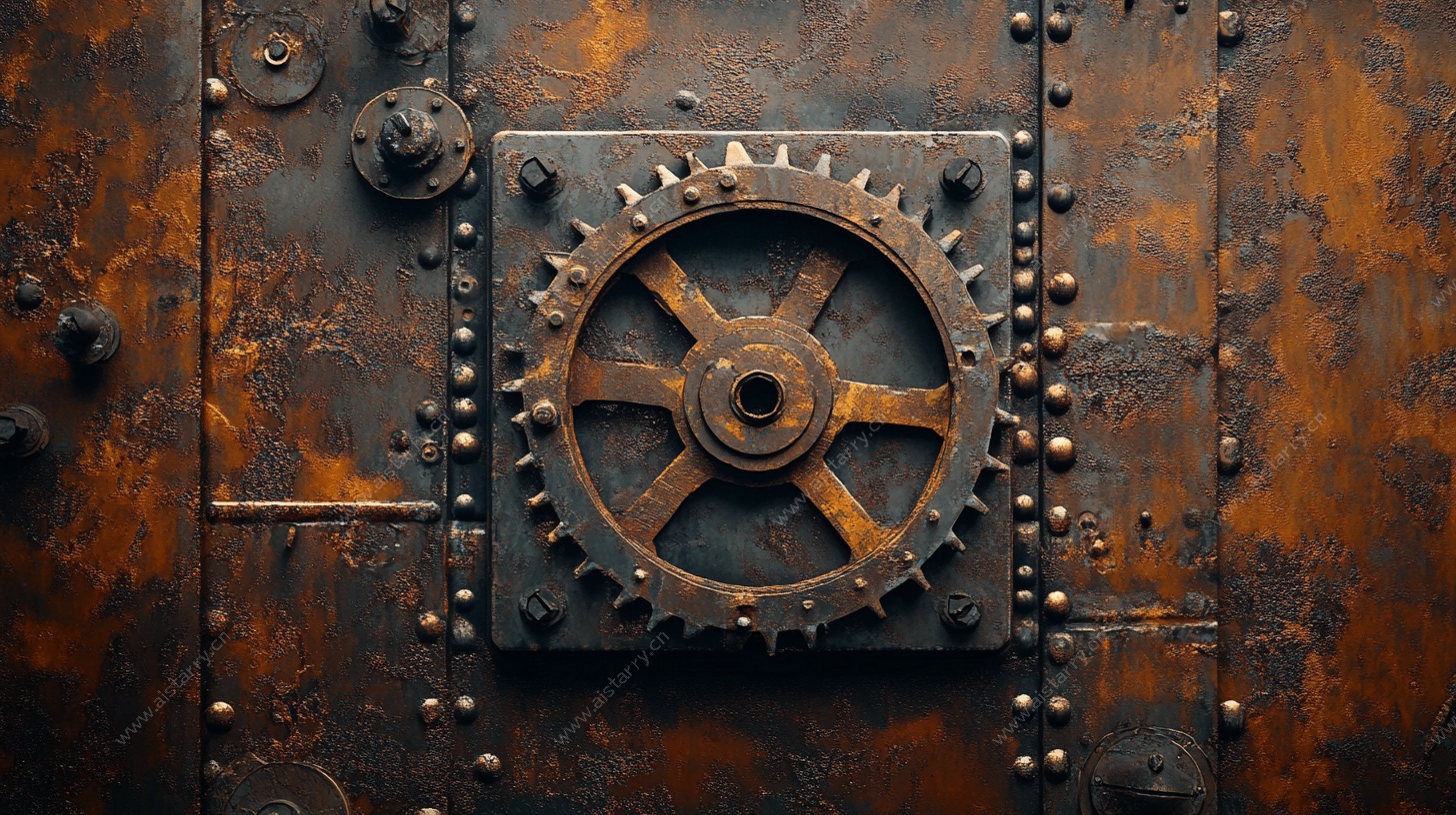 生锈齿轮的工业风细节