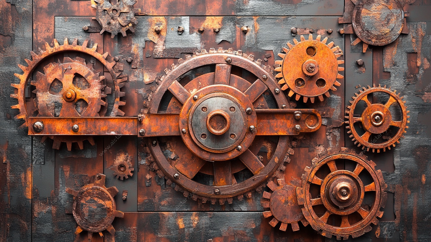 生锈齿轮机械背景图