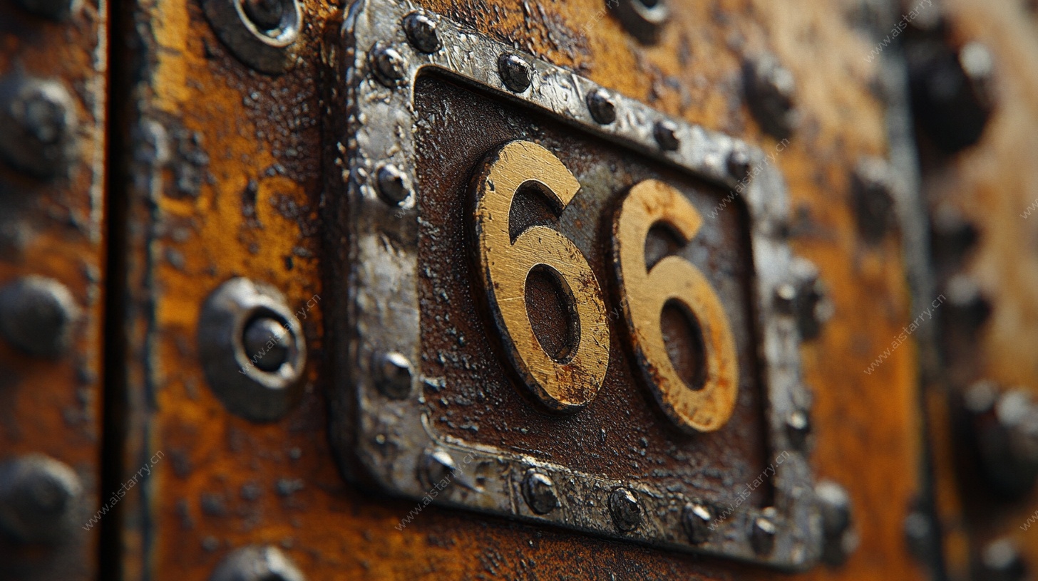 生锈金属牌上的数字66