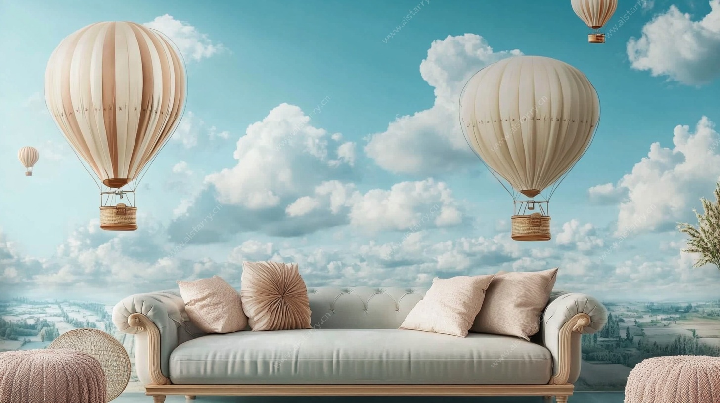 梦幻热气球客厅背景墙