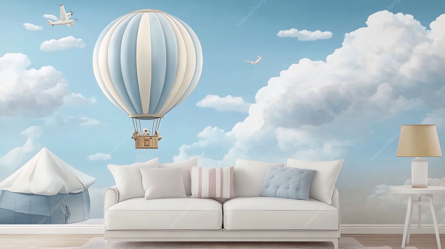 梦幻热气球客厅背景墙