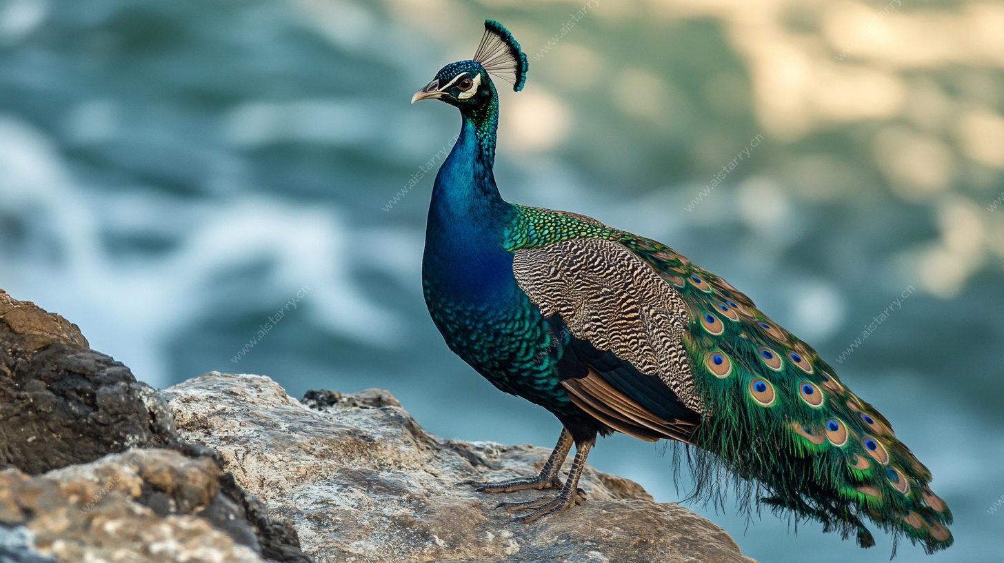 岩石上的美丽孔雀