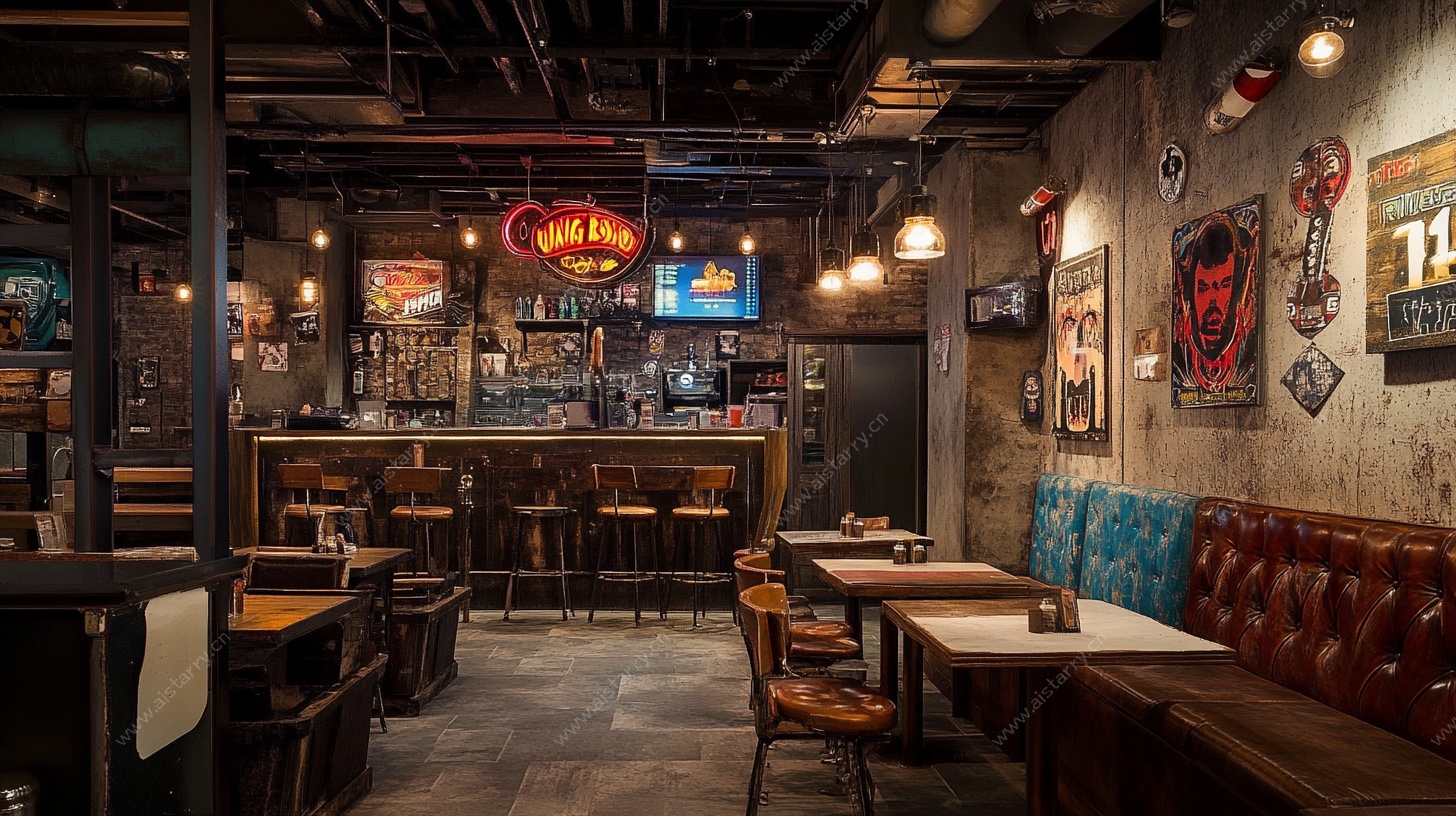 工业风复古酒吧室内场景