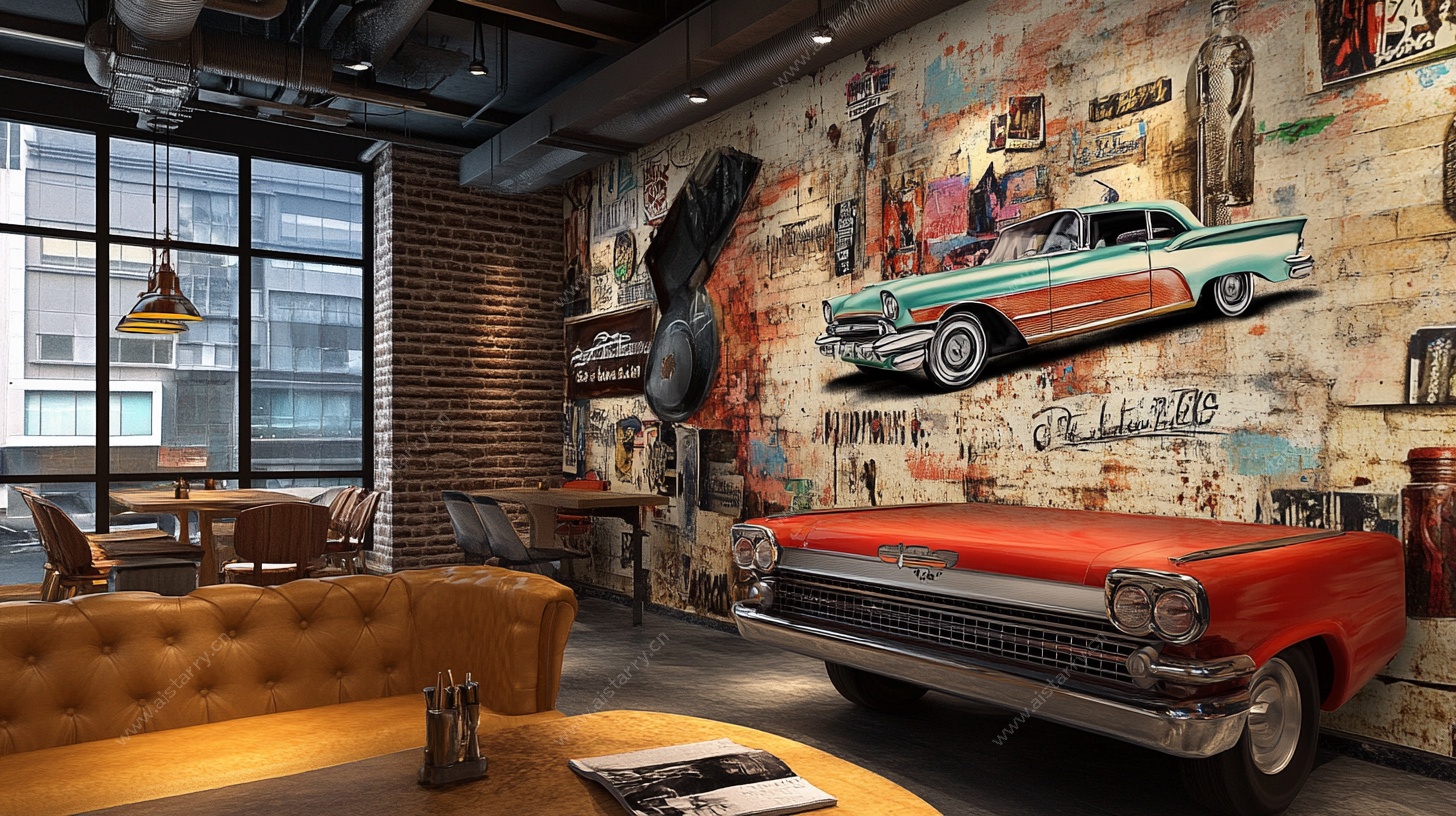 复古汽车主题室内休闲空间