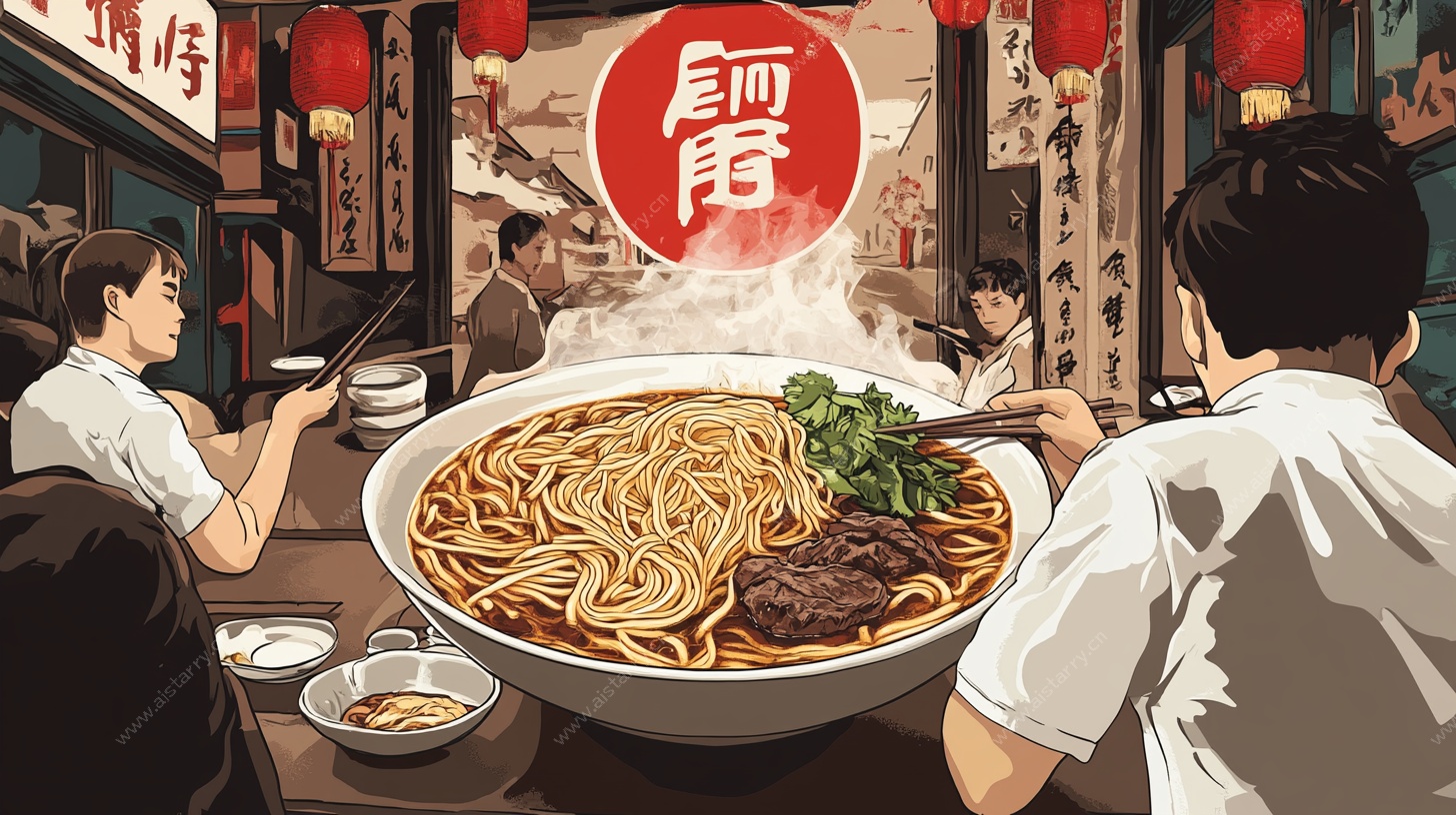 热闹面馆中的美味牛肉面