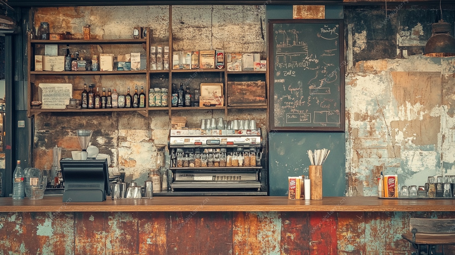 复古风咖啡店吧台一角