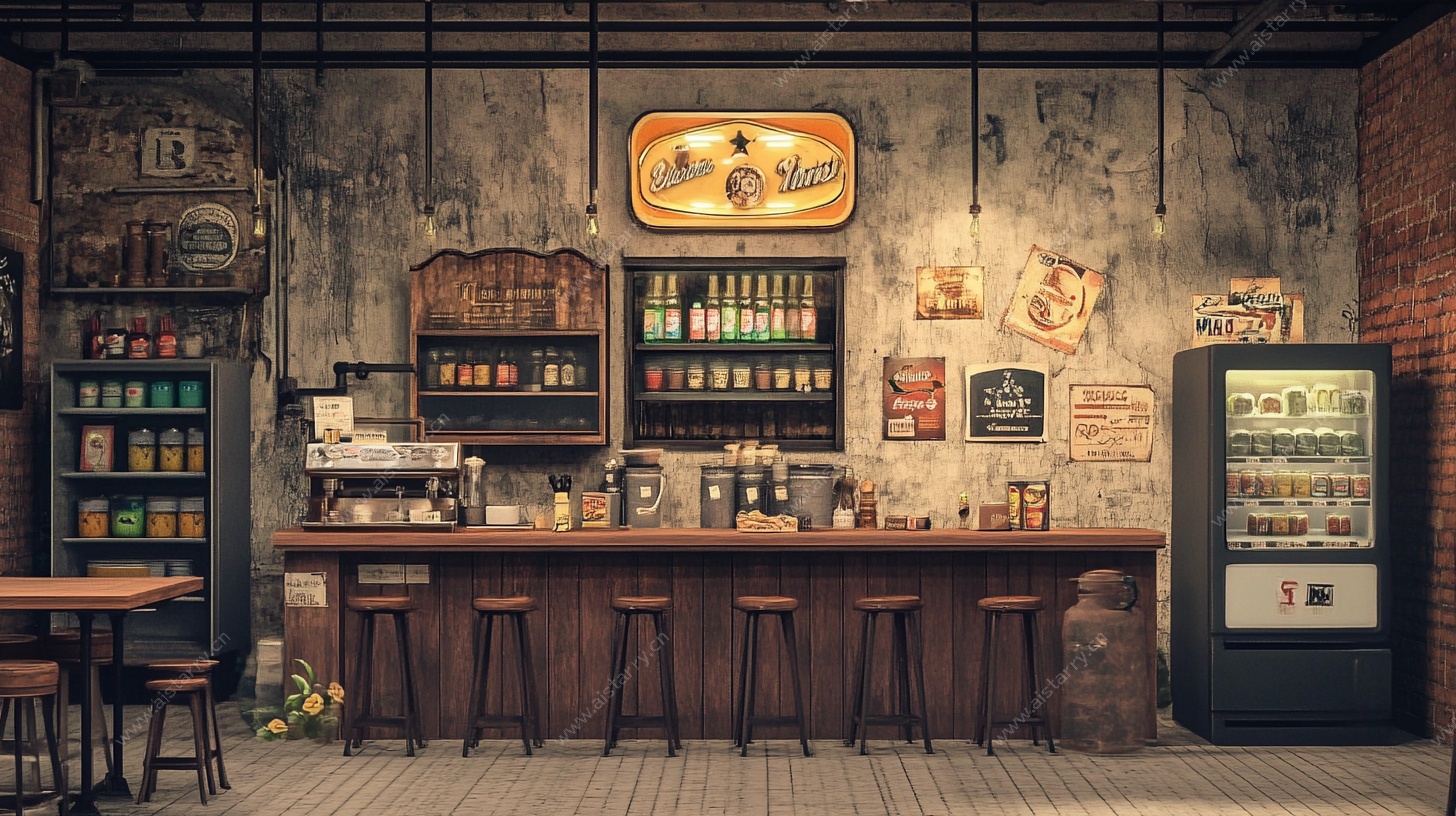复古风咖啡店吧台场景