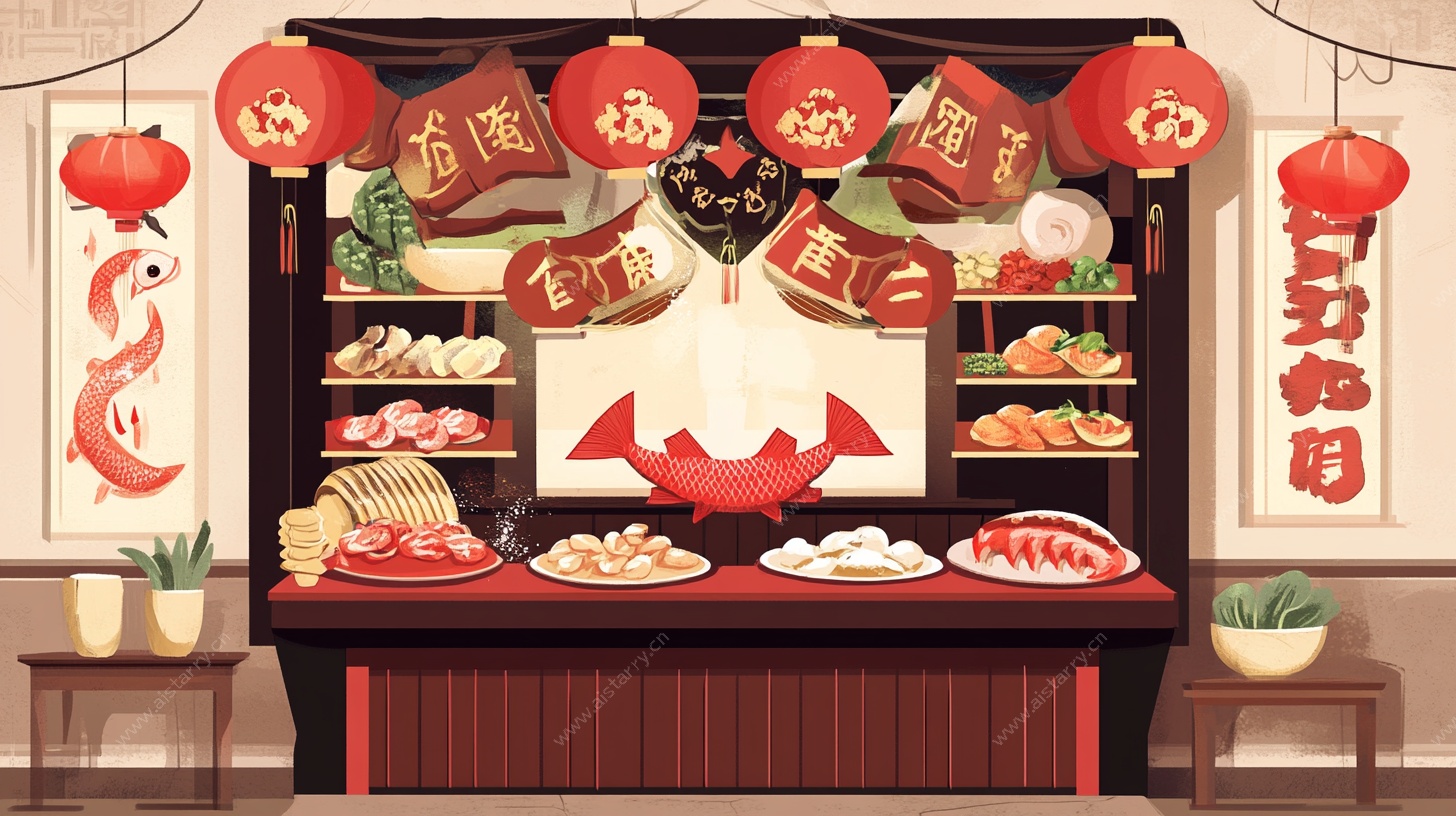 中式年夜饭餐桌喜庆场景