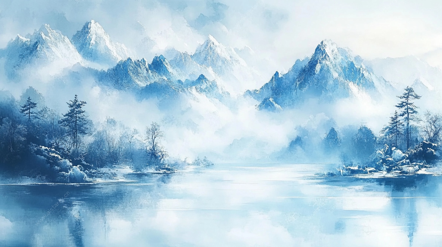 冬日湖山雪景图