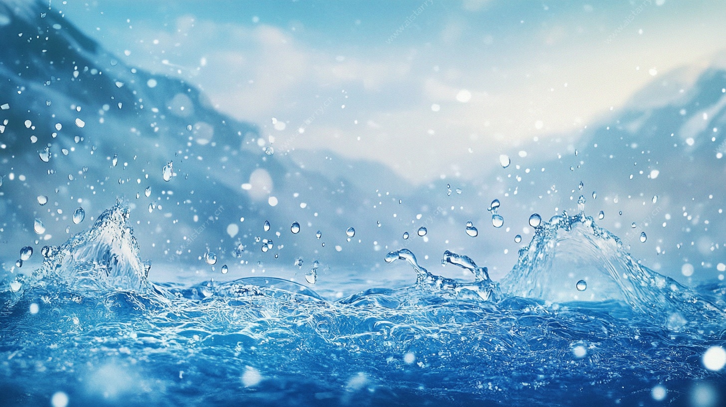 蓝色水花与飘雪梦幻场景