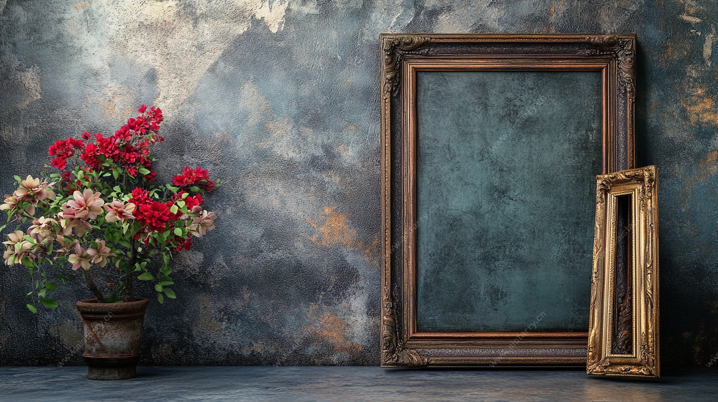 复古相框与花卉静物场景