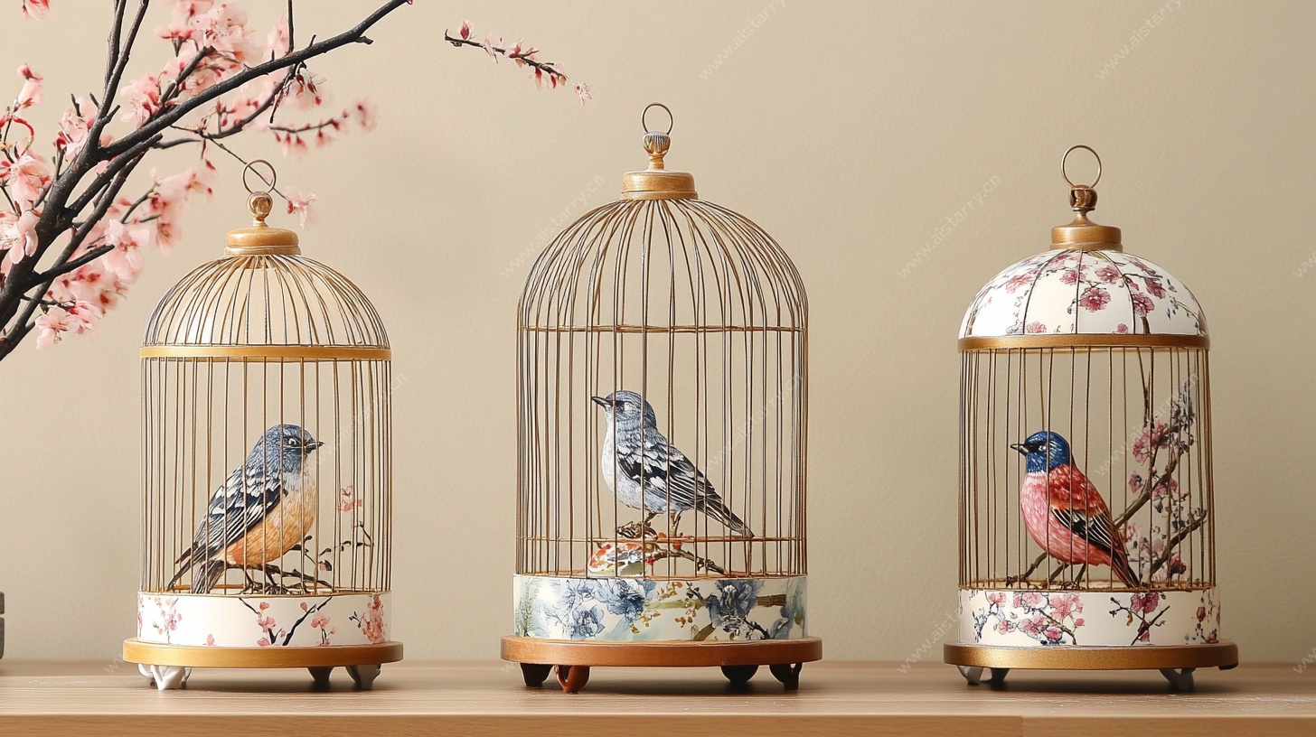 中式花鸟鸟笼摆件