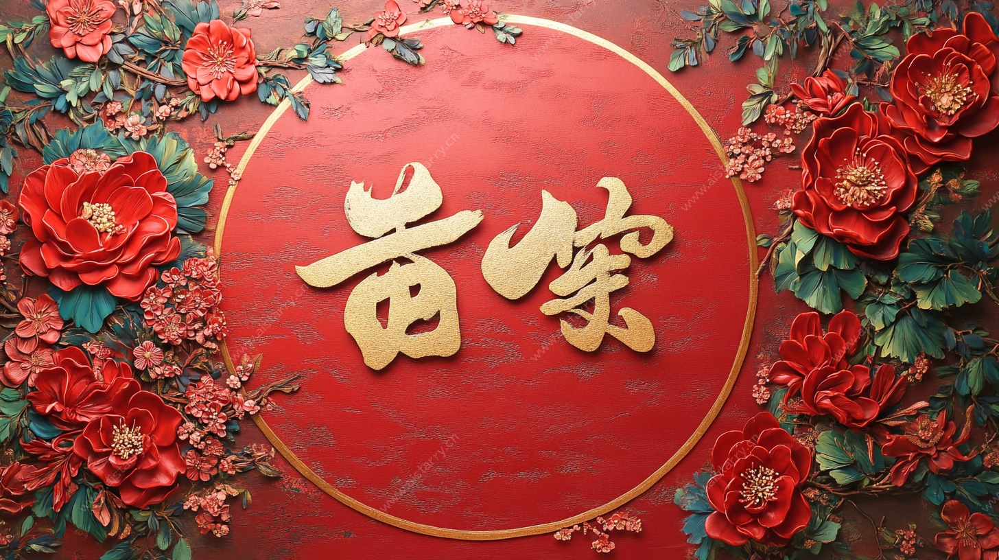 中式红底繁花黄家装饰