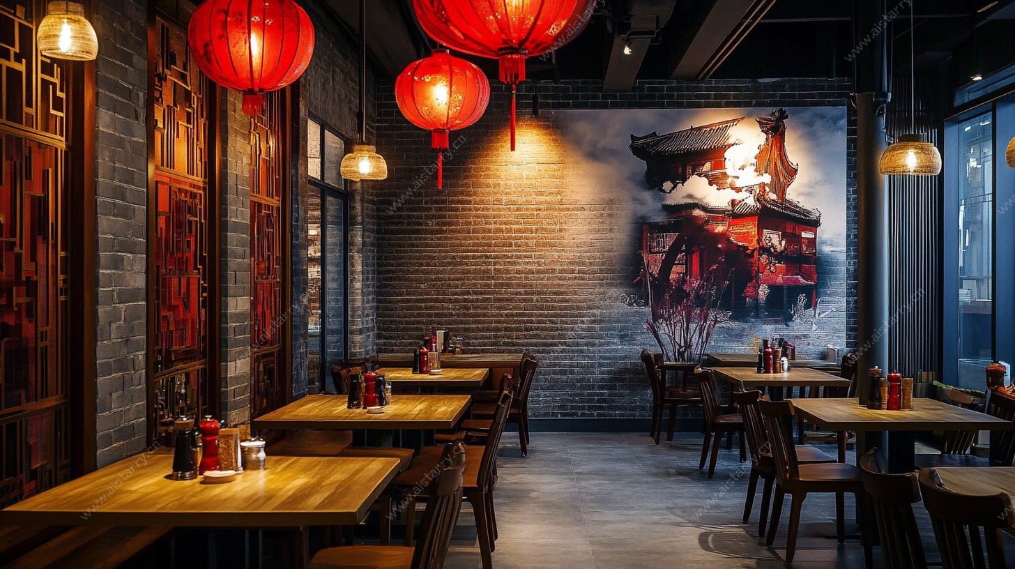 中式餐厅内部复古风场景