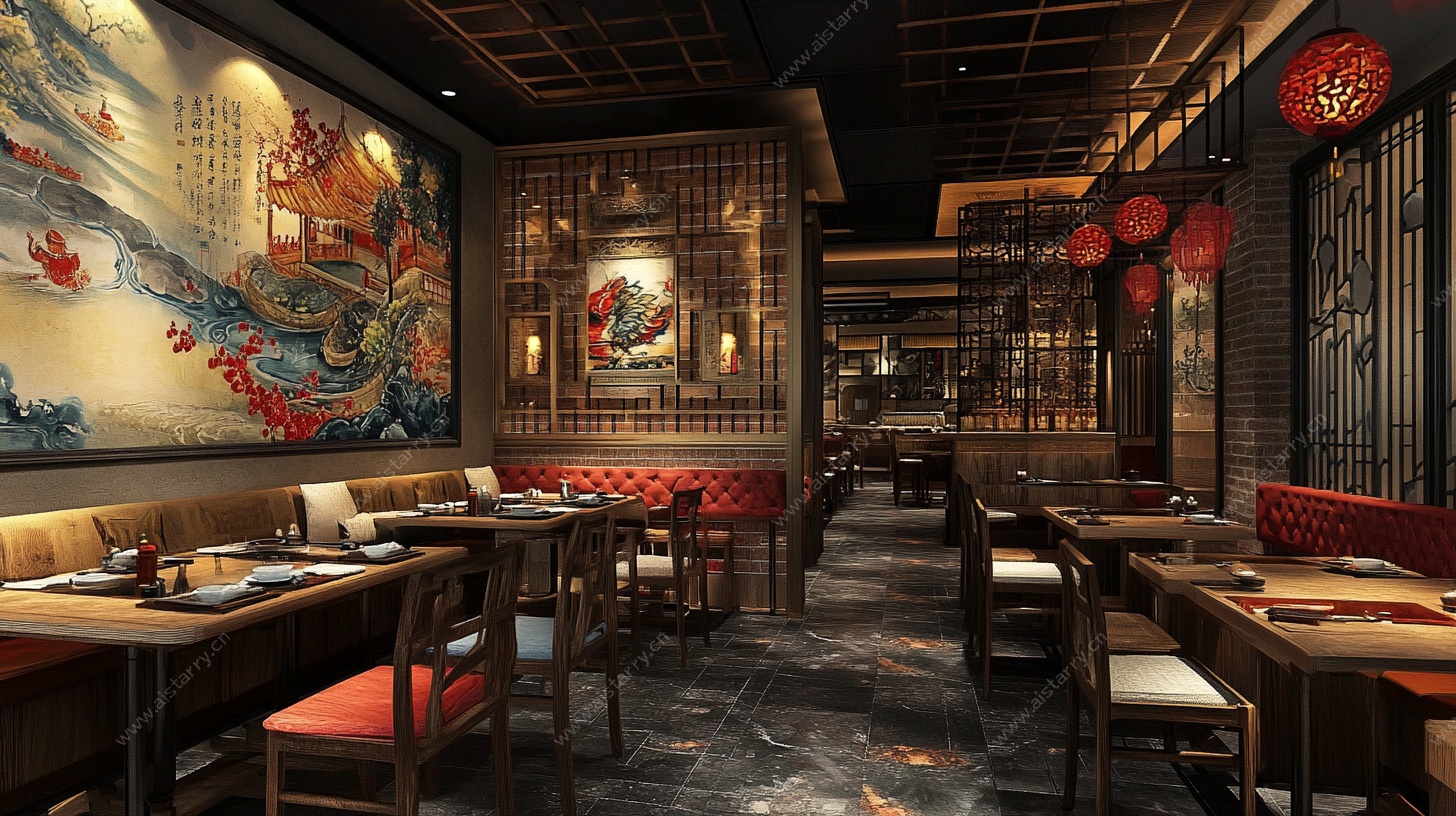 中式古风餐厅室内场景