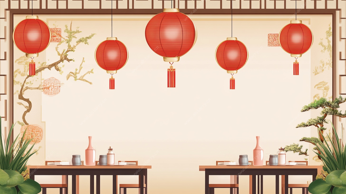 中式餐厅灯笼装饰场景