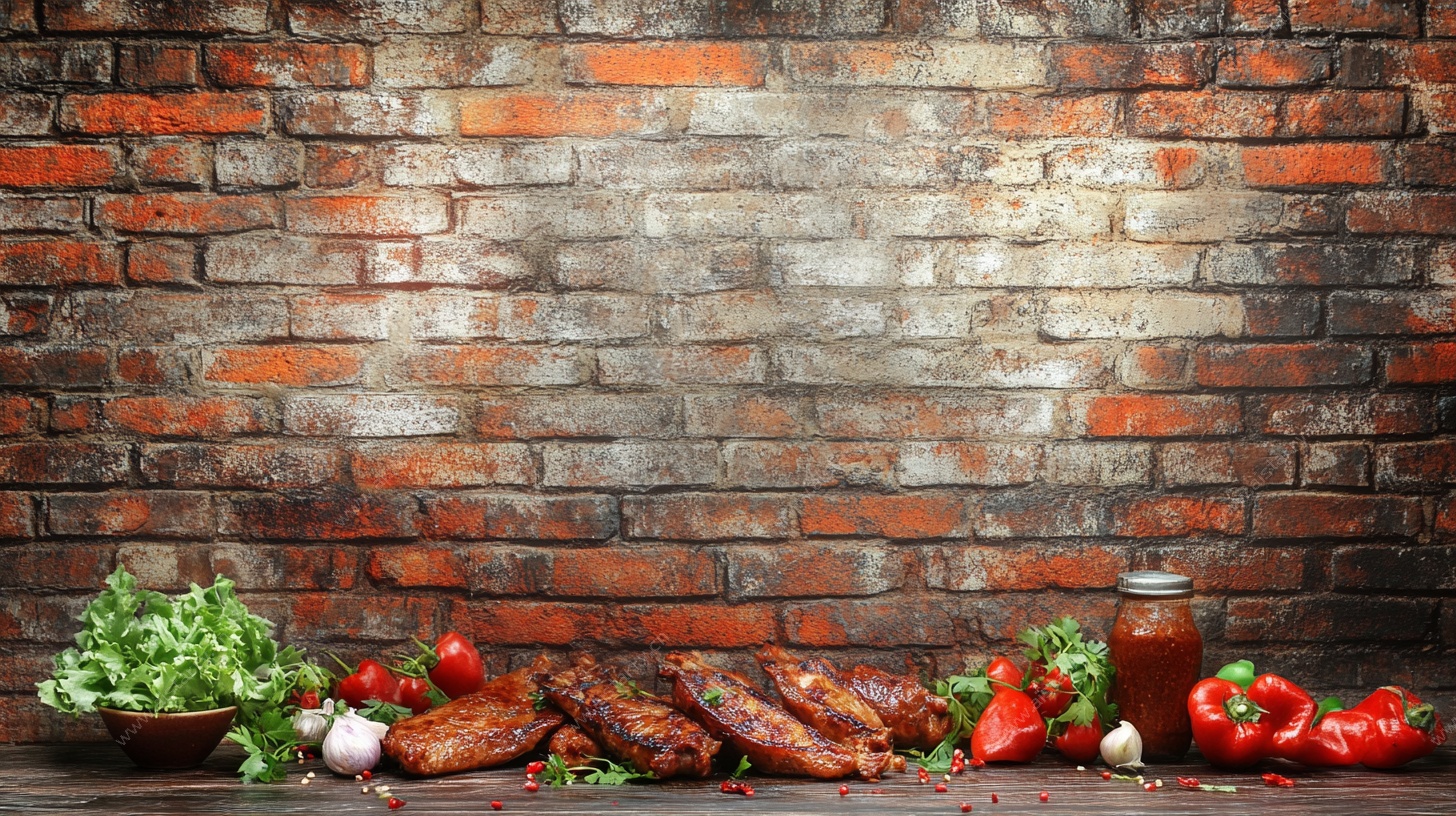 砖墙前的美味烤肉拼盘