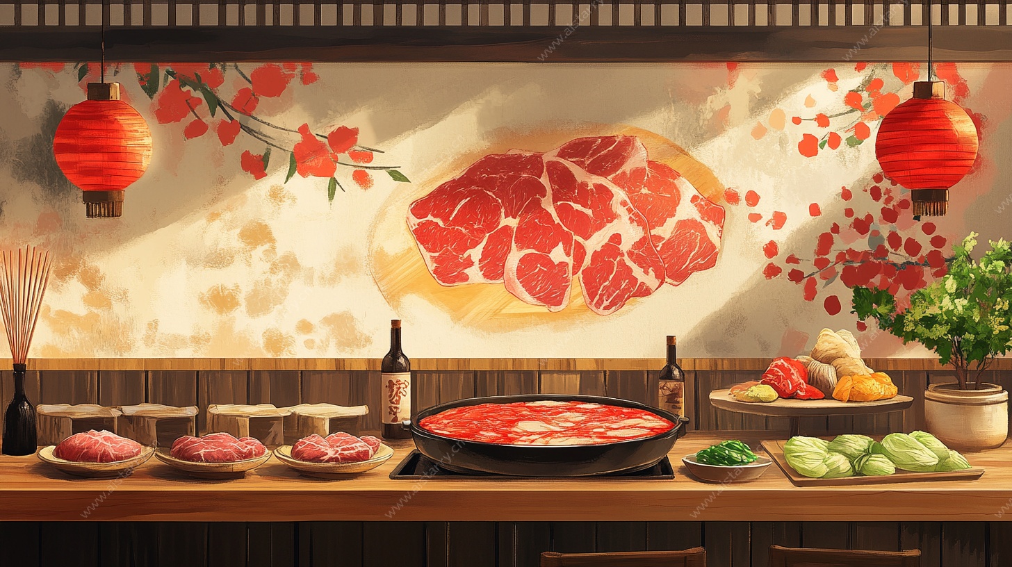 中式烤肉店场景插画