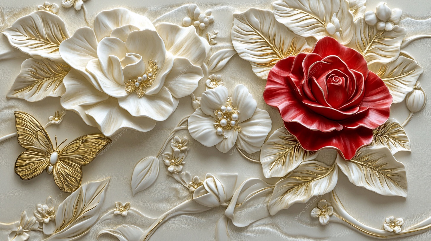 立体浮雕花卉蝴蝶装饰图