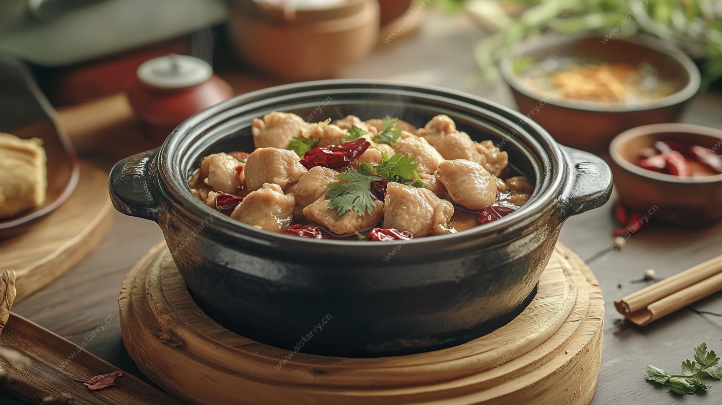砂锅鸡肉煲美食特写