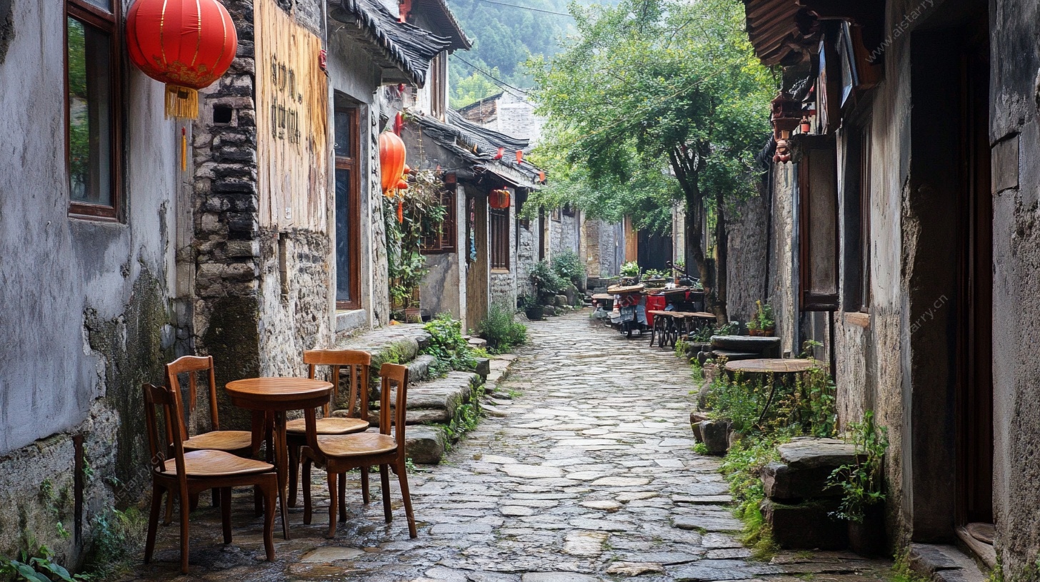 古巷悠闲桌椅景致