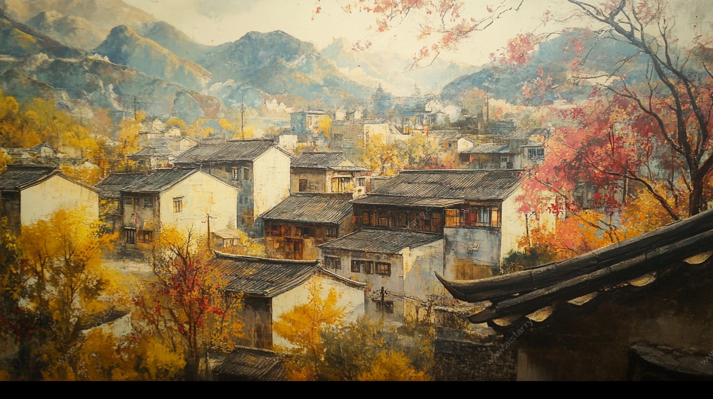 秋日山村古风景致