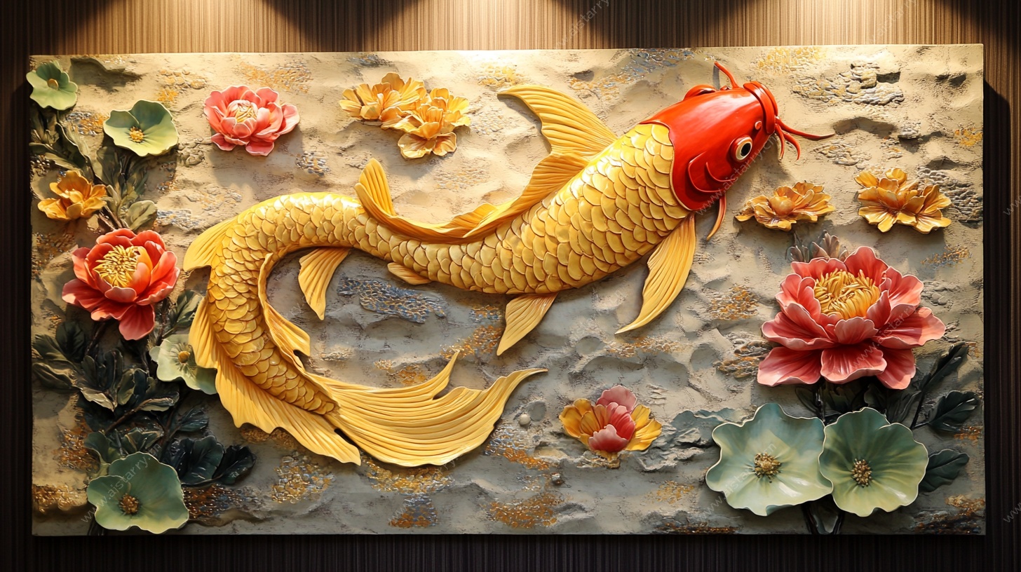 金色锦鲤浮雕装饰画
