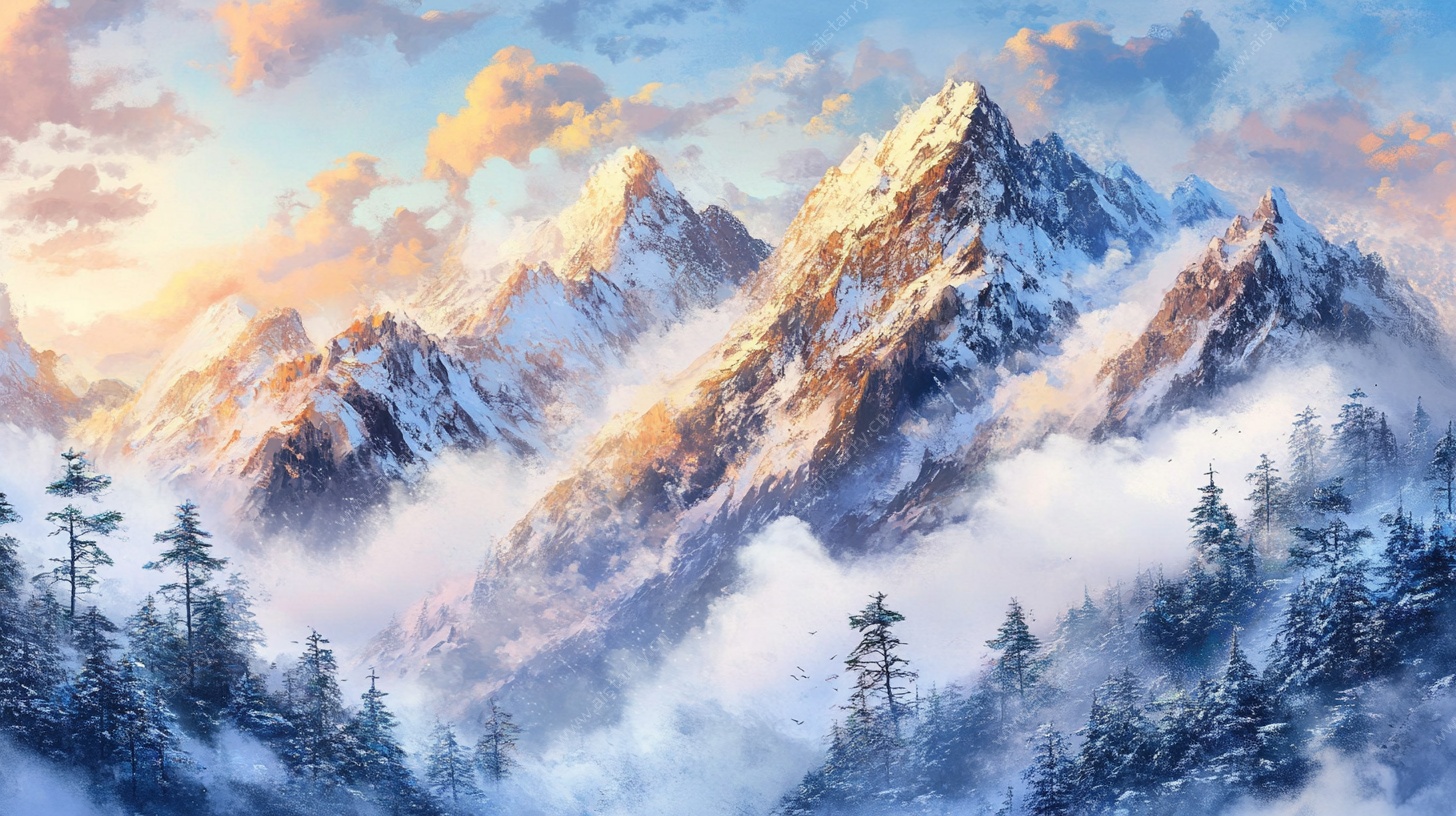 壮丽雪山云海日出美景