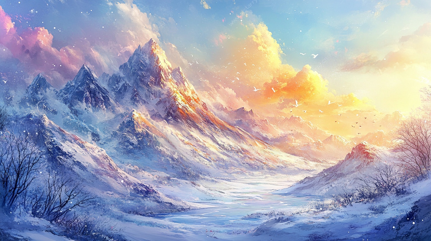 梦幻雪景山间壮丽景观