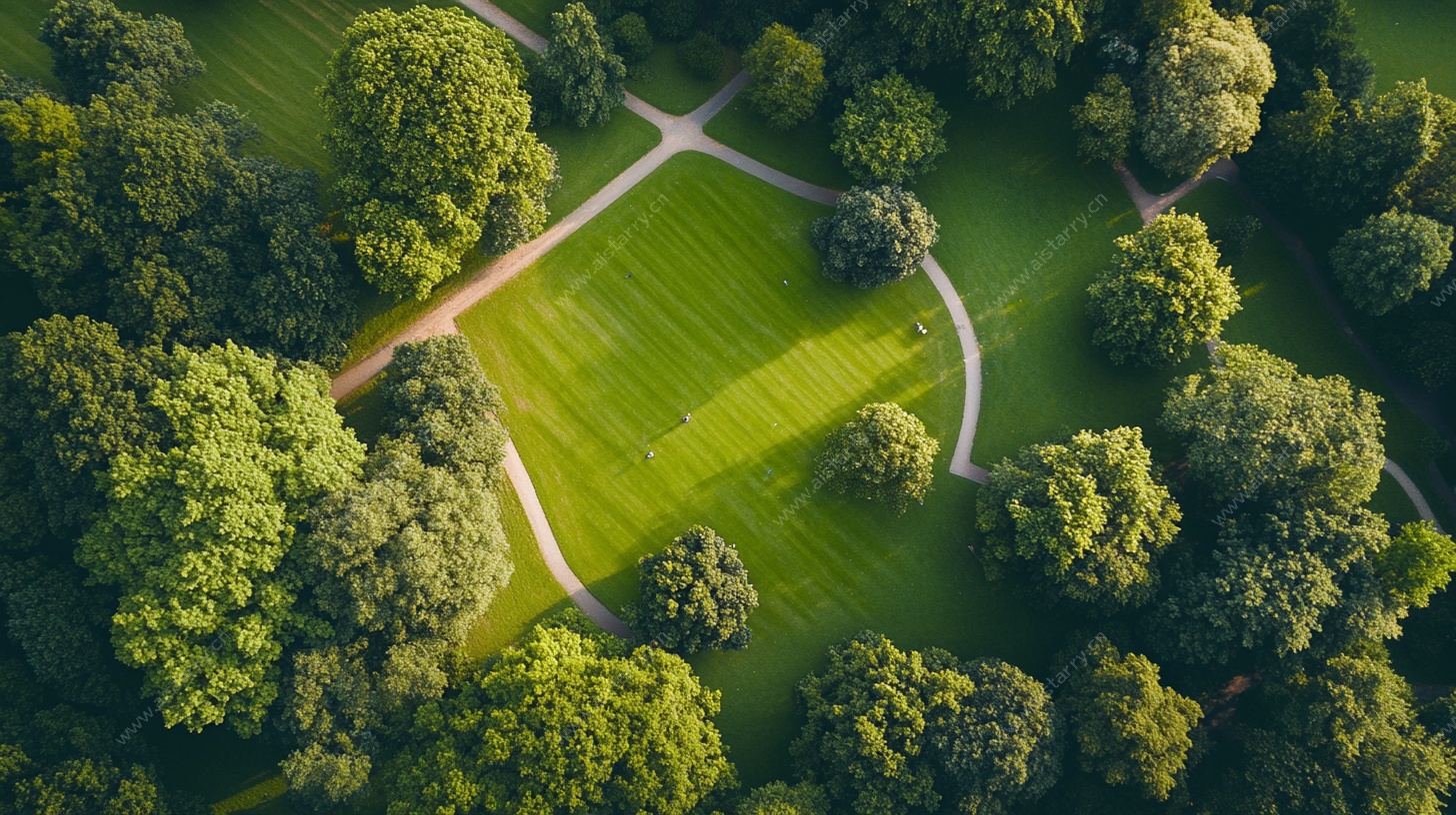 空中俯瞰绿意盎然的公园